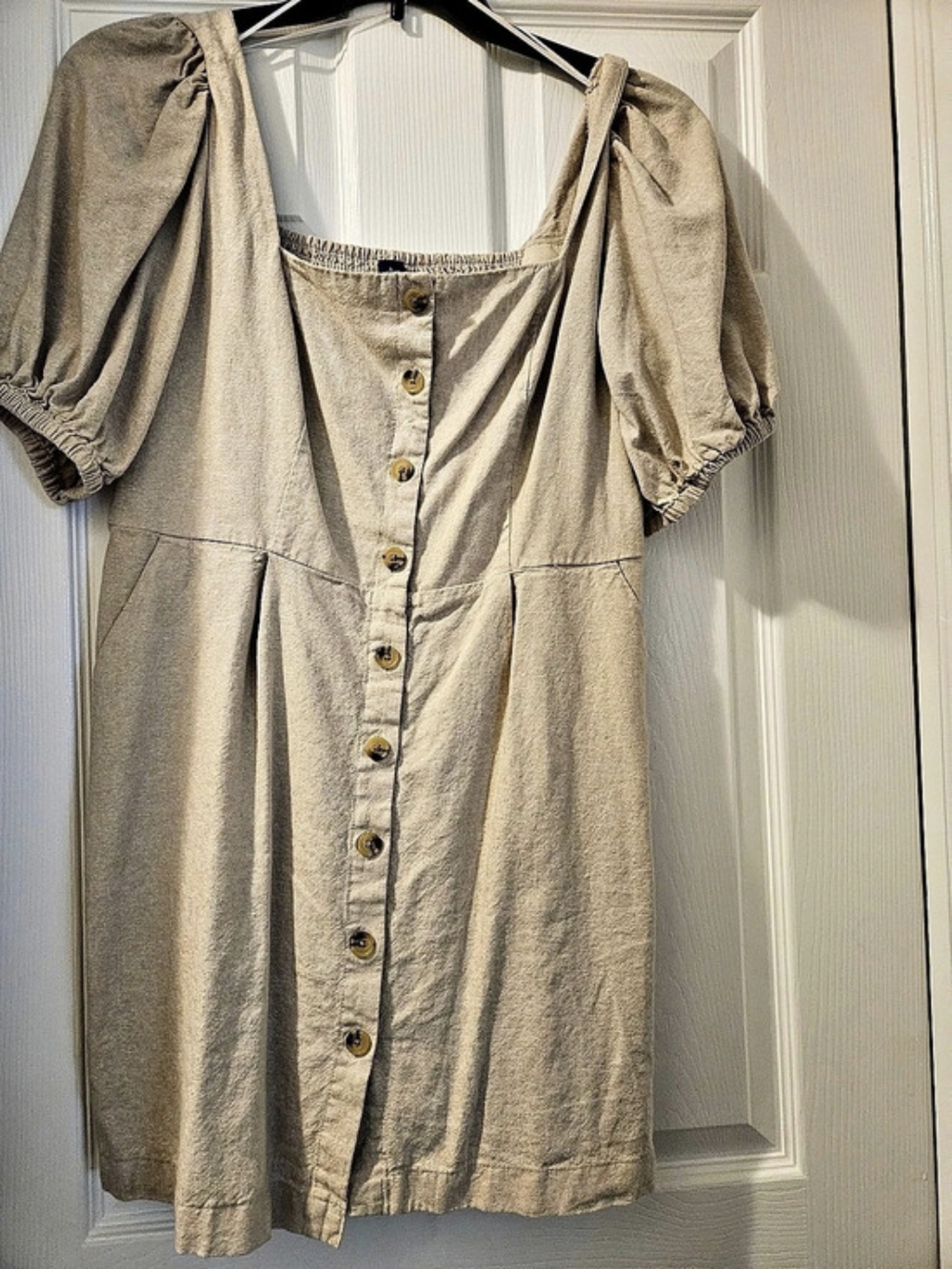 Old Navy Puff-Sleeve Linen-Blend Mini Dress Beige Petite Large